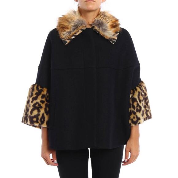 DRIES VAN NOTEN Wool Fur Coat Poncho Cape Leopard Cuffs Animal Print Collar S - Picture 1 of 10